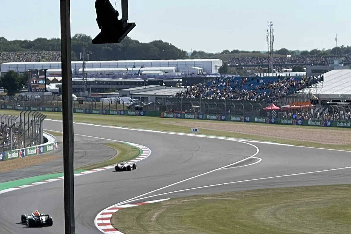 Formula 1 action viewed from the Becketts grandstand