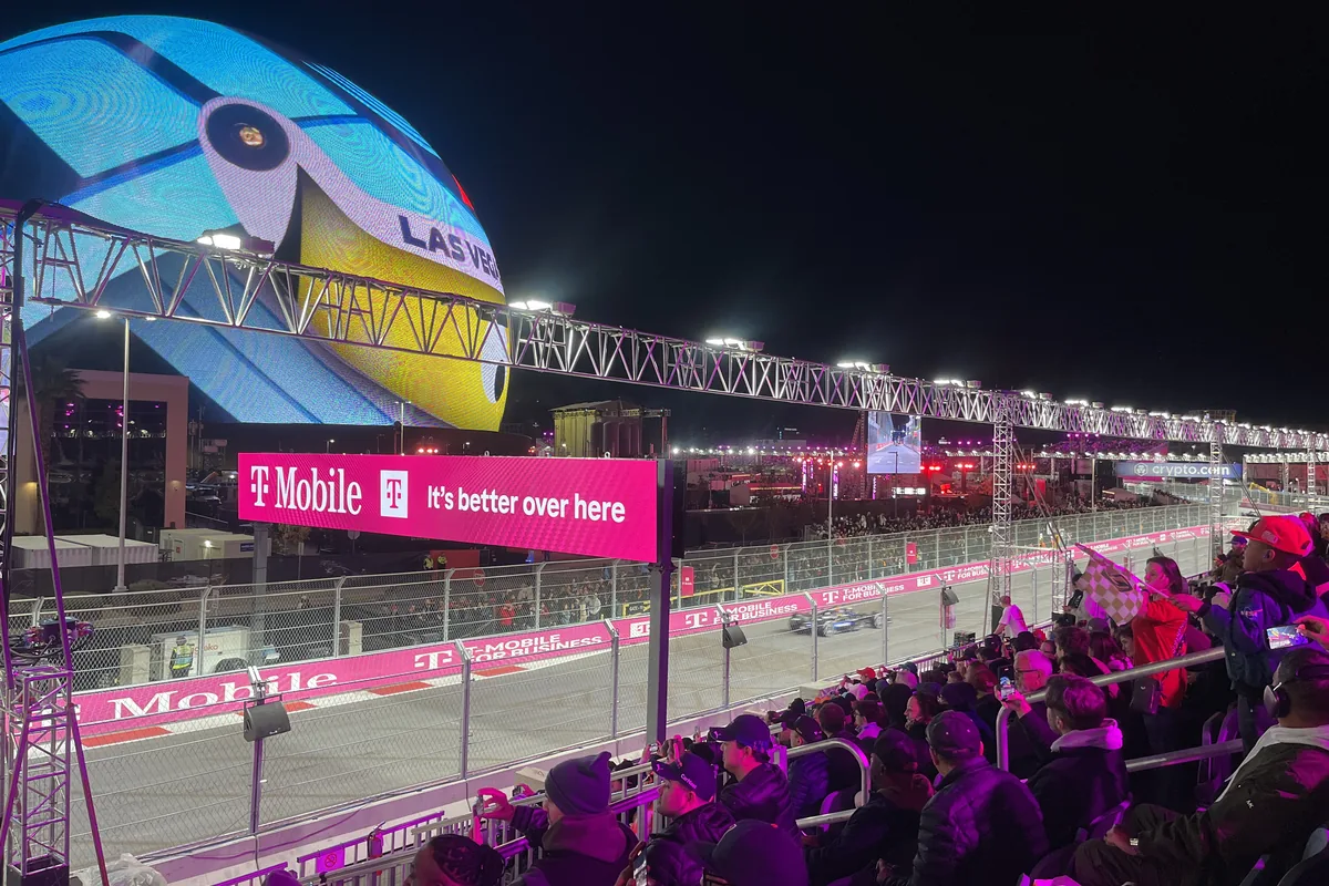 Las Vegas Grand Prix race action near the Sphere section