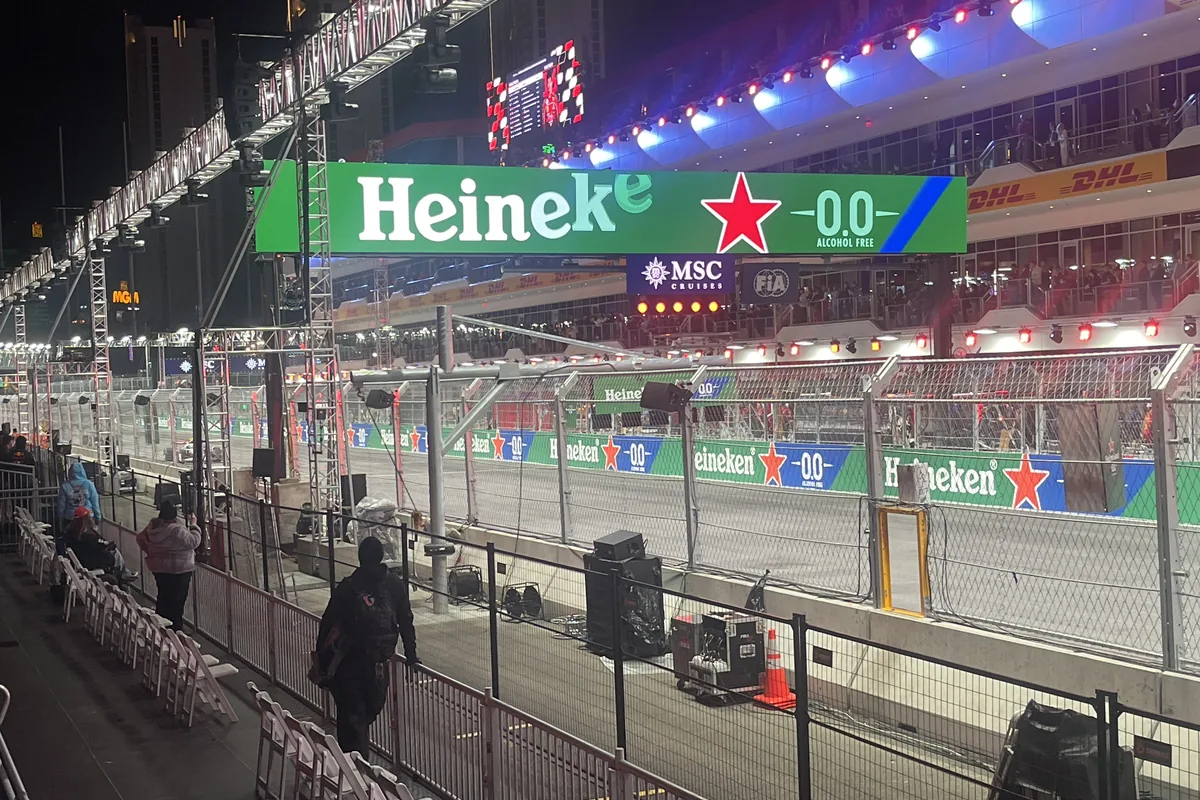 Formula 1 car on the Las Vegas Strip circuit during Thursday practice