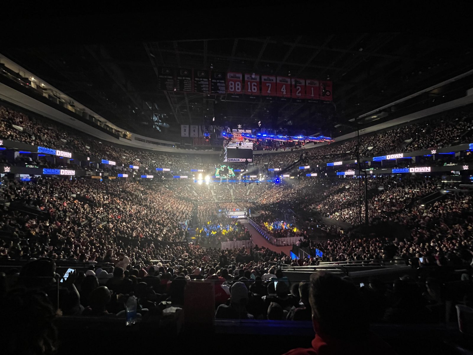 Wells Fargo Center set up for SmackDown on the Friday of WrestleMania 40 week