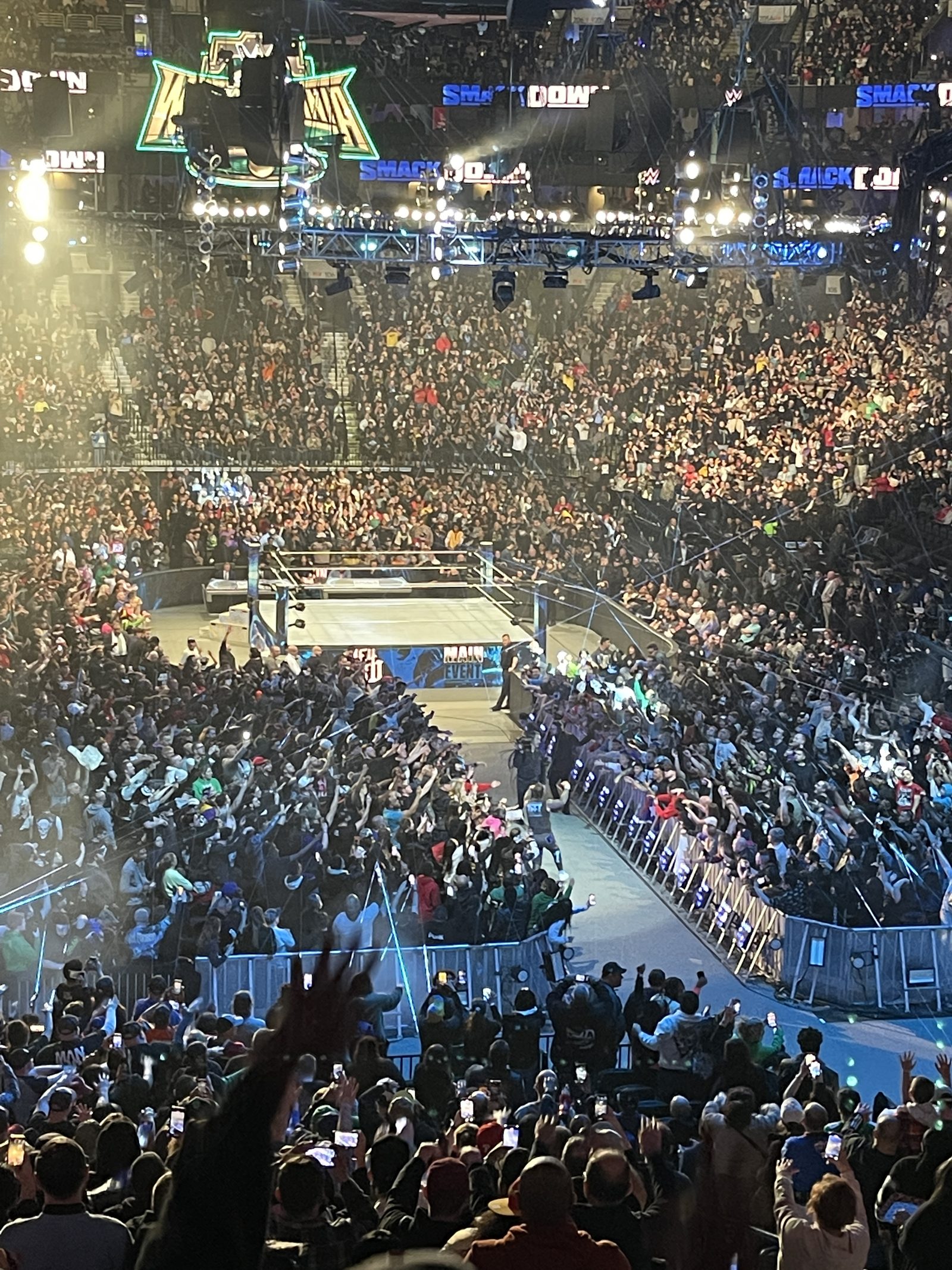 View of the SmackDown ring from the seats at Wells Fargo Center