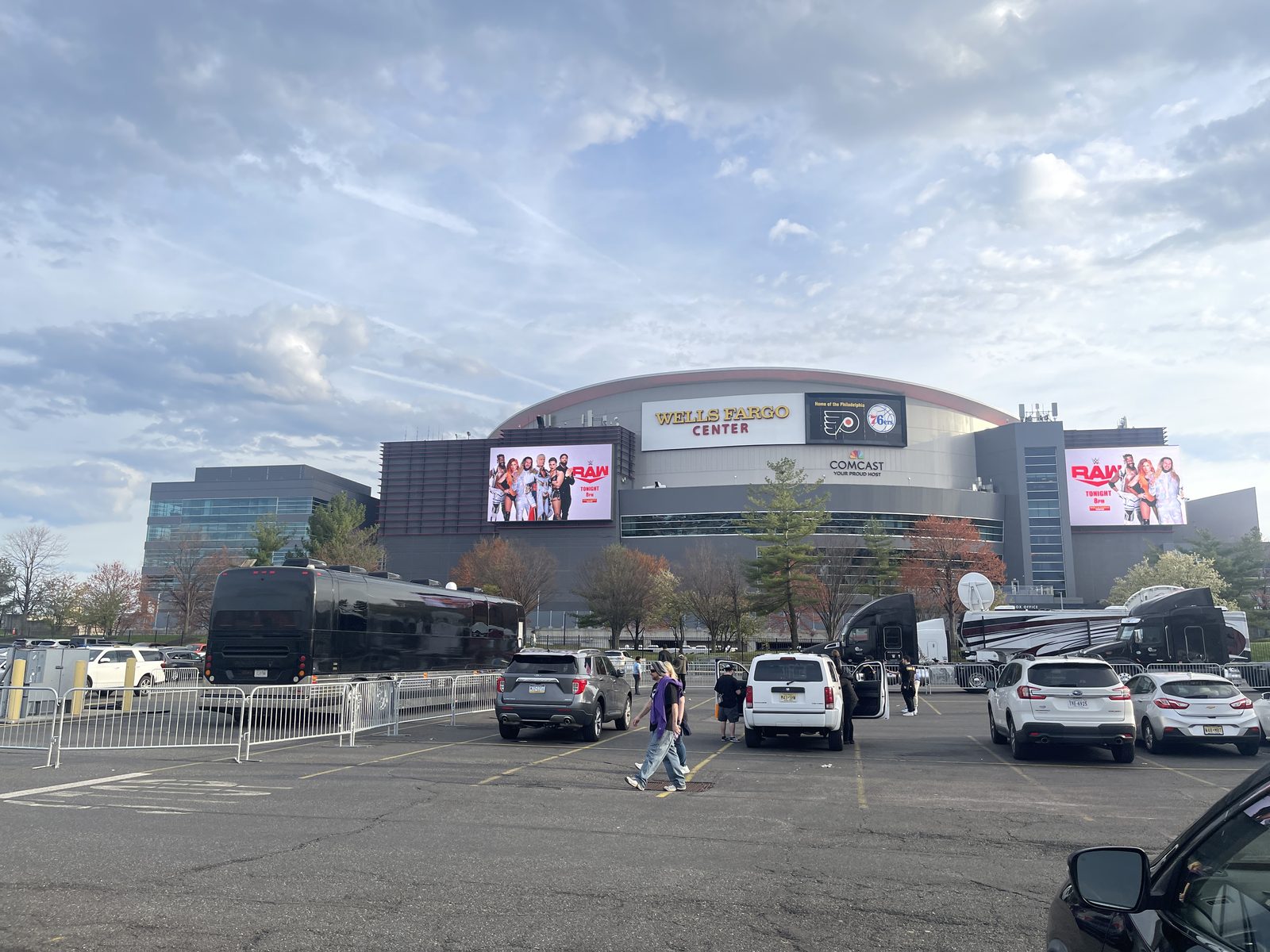 Outside Wells Fargo Center on the Monday before Raw